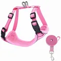 Adjustable breathable pink mesh cat harness and leash set with safety reflective strips - S / Harness & Leash Set / Pink