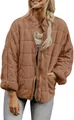 Casual women's quilted stand-collar jacket in camel brown featuring a relaxed fit. - S / Tops / Dark Khaki