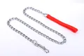 Detailed view of heavy-duty metal dog chain leash with durable red fabric handle - Pet Leash / 2.0mm x 170cm / Red