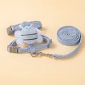Ensemble harnais et laisse pour animaux en velours bleu avec peluche abeille - Bleu (1,2m)