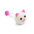 Cute white plush pom-pom cat toy with pink felt ears and a small pink bell for cats - Mouse / White