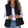 Close-up of black corduroy puffer vest with zipper and stand collar for women - S / Tops / Black