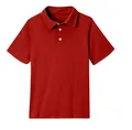 Detailed view of a premium kids red short sleeve polo shirt with clean button placket - Red