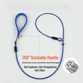 Detailed view of blue heavy-duty steel wire dog leash featuring a 360-degree rotating padded handle - Webbing Handle P-Rope (Single Buckle) / Thickness 5mm * Length 70cm / Blue