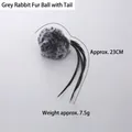Gray rabbit fur ball cat teaser wand replacement head with black feather tail toy - Grey Rabbit Fur Ball With Feather