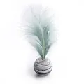 Interactive cat toy featuring a teal feather plume on a white marbled textured ball - Black Starry Ball