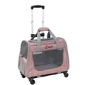 Haustier-Trolley-Tasche für Katzen und Hunde in Pink mit Rollen und Netzfenstern - Trolley-Set (Mit Trolley) / L Übergröße / Hellrosa