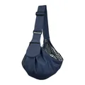 Detailansicht der dunkelblauen Haustierschlinge mit verstellbarem Gurt und Karofutter. - Canvas Tasche (2128#) / Denim-Blau