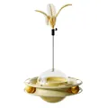 Interactive UFO-shaped cat food dispenser tumbler toy with spring feather and bell - Yellow