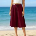 Burgundy wide-leg culottes pants for women, stylish loose beach capris with drawstring waist - 3XL / Bottoms / Burgundy
