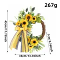 Handmade artificial sunflower half-wreath door decoration with dimensions shown - Sunflower Rattan Wreath (H3-22)
