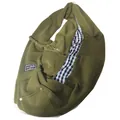 Olive green pet sling bag with black and white checkered lining and safety hook. - Mesh Pocket Style / 75*50cm / Army Green