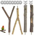 Set di posatoi in legno naturale di vite e frassino per pappagalli e uccelli per gabbie - Set da 4 Pezzi Stile 2 (20cm)