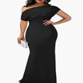 Elegant black one-shoulder formal maxi dress perfect for evening parties and galas - S / Dresses / Black