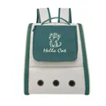 Large capacity breathable pet carrier backpack in cream and green with Hello Cat design - Suitable for cats within 7.5kg / Green