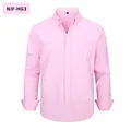 Classic men's pink long-sleeve Oxford cotton shirt with button-down collar and chest pocket - S / Tops / Pink (NJF-HG3)