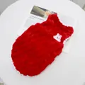 Süße rote Plüsch-Haustierweste mit Cartoon-Tieraufnähern und weichem Strukturstoff - Größe XS (Passend für 0.5-1kg) / Oberteile / Neujahrsrot-Schachbrettmuster