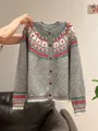 Cárdigan de punto Fair Isle vintage gris con diseño clásico de botones en la parte frontal - Talla única / Tops / Gris