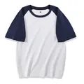 Heather grey and navy blue raglan sleeve cotton T-shirt, 230g heavy crew neck top - S / Tops / Heather Gray & Navy