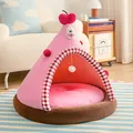 Cozy pink tent-style enclosed plush pet bed for cats and dogs with heart topper - S (38x38x35cm) / Morandi Pink (Four Seasons)