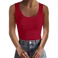 Elegant women's slim fit ribbed sleeveless tank top in a vibrant red color finish - S / Tops / Red