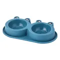 Frog-shaped non-slip double pet bowl for cats and dogs in teal blue plastic finish - Small (Single Bowl Deep Blue) / S / Dark Blue
