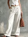 Elegante Retro-Cordhose in Off-White mit weitem Bein, hoher Taille und zwei Seitentaschen - S / Unterteile / Weiß