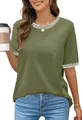Detailed shot of an olive green short sleeve t-shirt with contrast ribbed neckline - Army Green