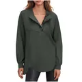 Gedetailleerd zicht op het donkergroene Henley sweatshirt met knoopsluiting - S / Tops / Grijs