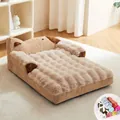 Comfortable ultra-soft thick plush pet bed in beige with free random color blankets - With Free Blanket / S:50x36x15cm / Warm Coffee With Blanket