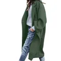 Elegant dark green long wool coat for women, perfect for casual autumn winter wear - Dark Green