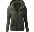 Close-up detail of women's warm olive green solid fleece zip-up hoodie with pockets - Army Green