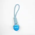 Durable blue rubber dog chew ball with rope handle for teeth cleaning and play - Total Length 25cm * Ball Diameter 5cm / Blue