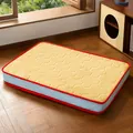 Zomerse huisdiermat met geel gewatteerd oppervlak, rode bies en lichtblauwe mesh zijkanten - S (50*40cm) / Blauw Geel Contrast (Waterdichte Hoes)
