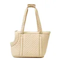 Lightweight quilted beige cat carrier bag with diamond pattern and soft shoulder straps. - Standard Size / Camel (QS-109)