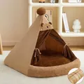 Cozy teddy-themed pet teepee house with a free detachable cooling mat for cats and dogs. - Little Bear Christmas Tent + Cooling Mat / M: 50*50cm (Recommended for dogs under 3.5kg / cats under 5kg)