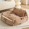 Comfortable brown plush pet bed with cute cartoon dog patterns for dogs and cats - S / Brown Dog (Fleece)