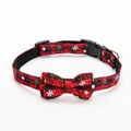 Christmas cat collar with red plaid bow tie and white snowflake pattern on white background - S / 1.0 Width 18-32cm / Red