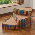 3-tier colorful plaid fleece pet stairs for small and senior dogs, 45cm width size - 3 Steps (Fan-shaped) / Diameter 45CM Height 31CM / Multi-color Plaid