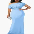 Elegant one-shoulder sleeveless bodycon long formal party dress in light blue color - S / Dresses / Light Blue