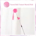 Pink tassel and pom-pom cat teaser wand with bell and a long glittery silver handle - Tassel Ball Style / Pink