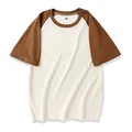 Classic 230g pure cotton raglan t-shirt featuring brown sleeves and cream white body - S / Tops / Beige/Caramel
