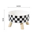 Modern black and white checkered pet feeding bowl with elevated wooden legs, 14cm diameter - Plaid Pattern / Color Box Packaging