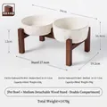 Double elevated ceramic pet feeding bowl set with cat paw design and acacia wood stand - Medium Embossed Paw Bowls (Short+High) + Detachable Dual Stand