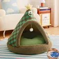 Christmas tree shaped enclosed pet tent bed with soft cushion for cats and dogs - S (38x38x35cm) / Christmas Bear With Electric Blanket