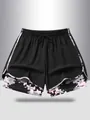 Women's black double-layer athletic shorts with pink pixelated anti-exposure inner liner - S / Bottoms / Black