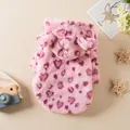 Macro detail of pink leopard print faux fur hoodie for small pets with cute hood ears - S / Two-Legged Outfit / Pink