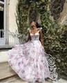 Elegant floral organza evening gown featuring a sweetheart neckline and tiered skirt - XS / Dresses / Light Purple