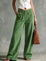 Grüne Retro-Cordhose mit weitem Bein, hoher Taille und doppelten Vordertaschen für Damen - S / Unterteile / Grün