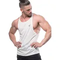 Breathable white mesh quick-dry gym tank top for men, athletic fit studio model view - M / Tops / White